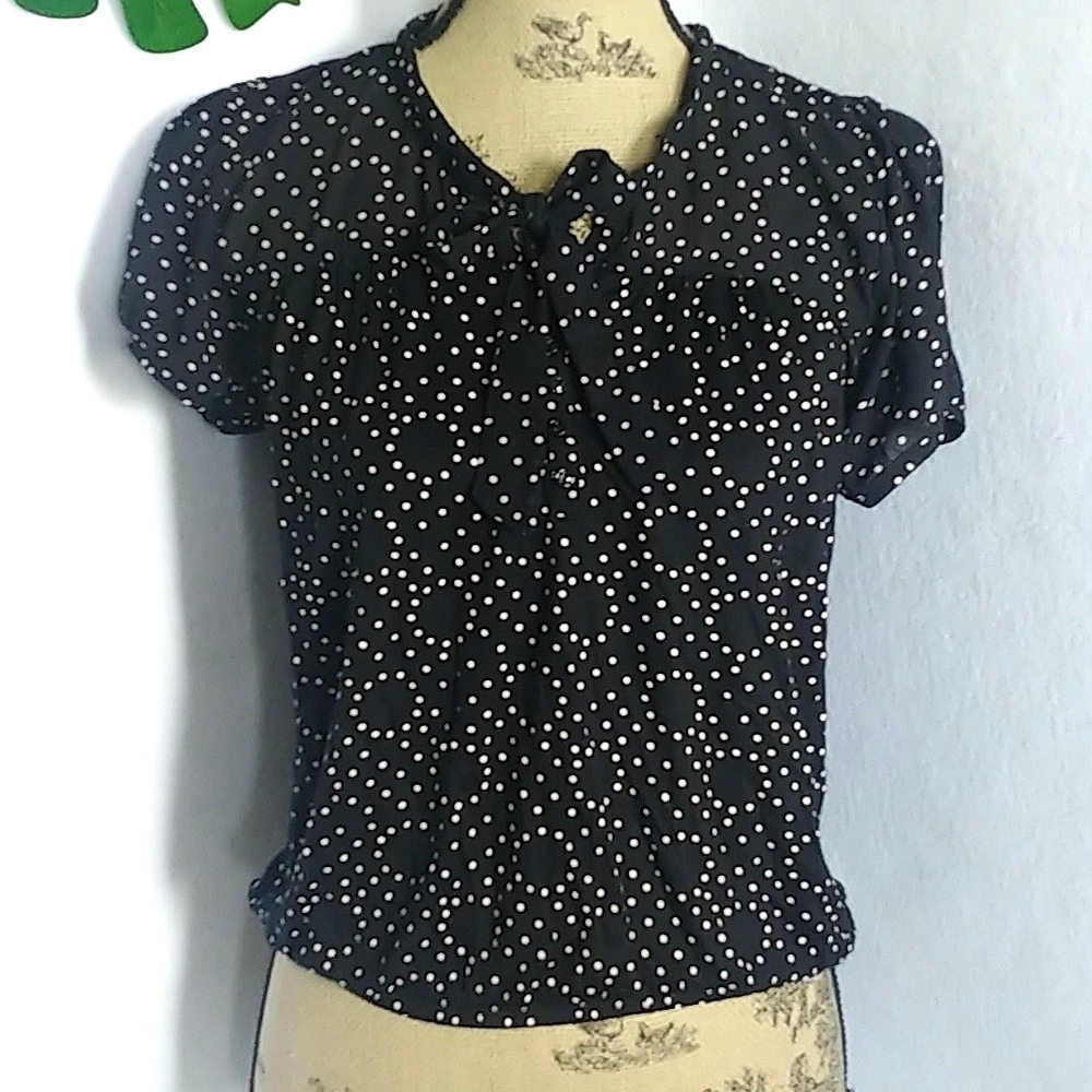 Loft Polka Dot Short Sleeve Blouse Top